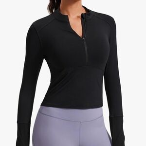 CRZ YOGA Large Women's Long Sleeve Crop Top Quick Dry Cropped Workout Shirts Hal